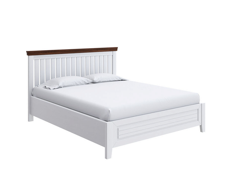 Кровать Olivia с подъемным механизмом 200x200 Массив (сосна) Белая эмаль/Орех - Кровать с подъёмным механизмом из массива с контрастной декоративной планкой.