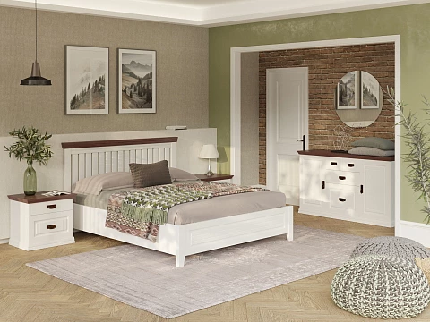 Белая двуспальная кровать Olivia - Кровать из массива с контрастной декоративной планкой.
