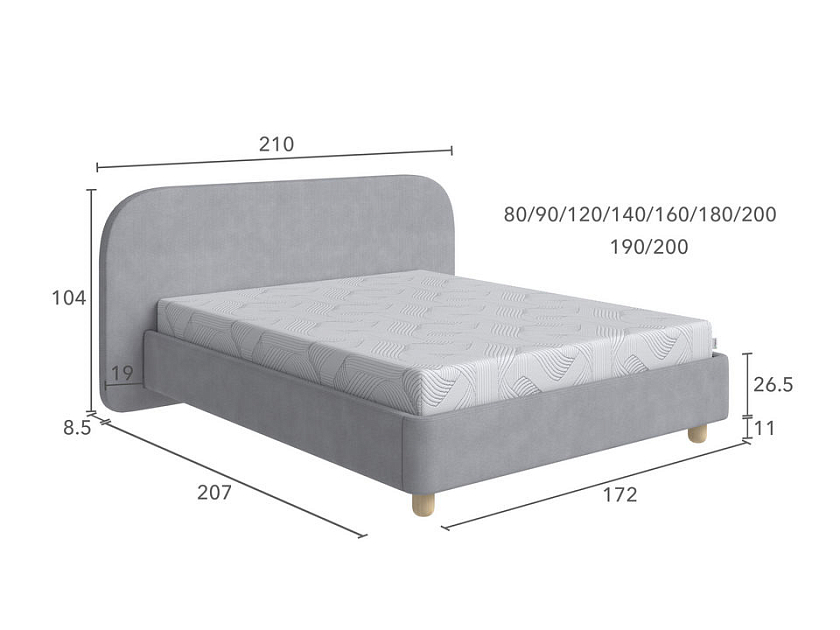 Кровать Sten Bro 80x190 Ткань/Массив (береза) Тетра Стальной/Масло-воск Natura - Симметричная мягкая кровать.