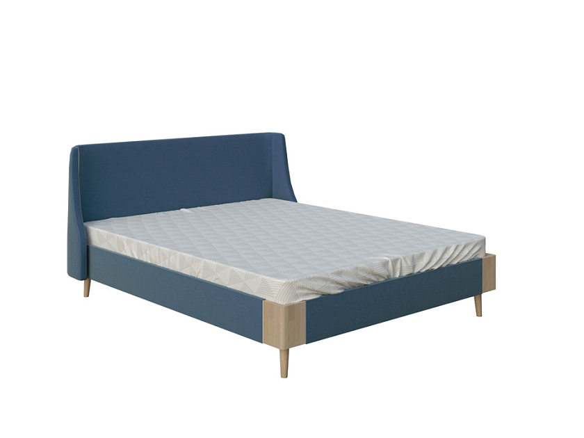 Кровать Lagom Side Soft 140x200 Ткань/Массив (береза) Levis 78 Джинс/Масло-воск Natura (Береза) - Оригинальная кровать в обивке из мебельной ткани.