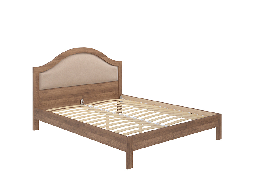 Кровать Ontario 90x190 Ткань/Массив Тетра Молочный/Антик (сосна) - Уютная кровать из массива с мягким изголовьем